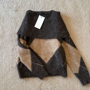 Zara argyle print off shoulder sweater